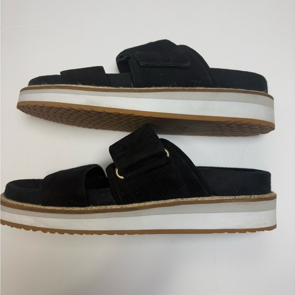 Cole Haan Black Suede Double-Strap Platform Sandals. Velcro Straps for Comfort. - Picture 6 of 13